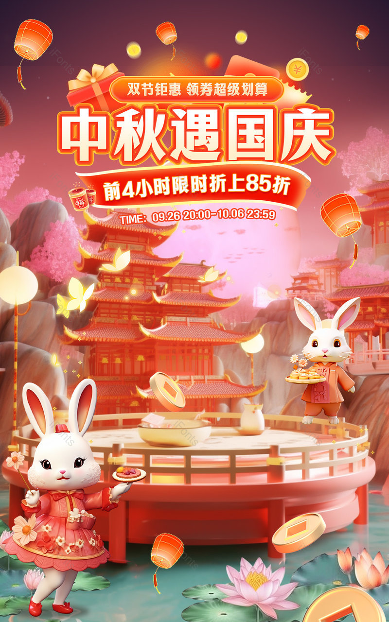 电商海报中秋佳节c4d立体中国风国潮月饼活动海报设计,设计模板,设计模板大全,设计模板下载